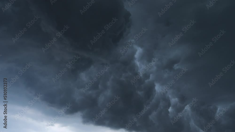 Stormy sky. Severe thunderstorm with shelf cloud moving, Dark storm clouds, summer thunderstorm video Stormy sky. Severe thunderstorm with shelf cloud moving, Dark storm clouds, summer thunderstorm video
