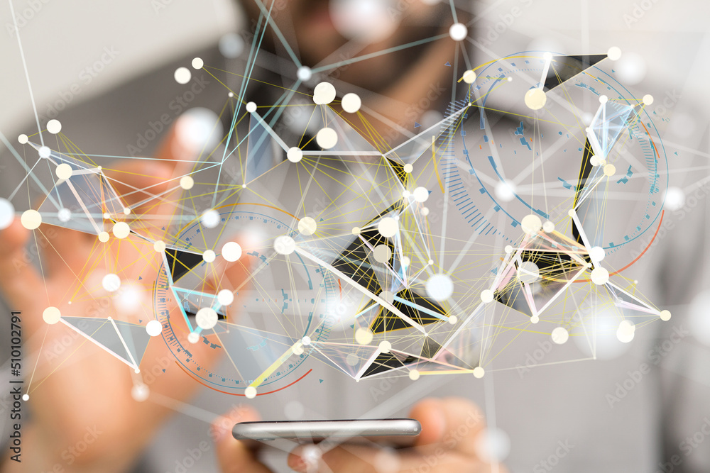 Neural network 3D illustration. Big data and cybersecurity Neural network 3D illustration. Big data and cybersecurity
