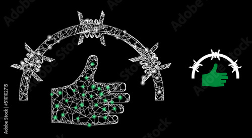 Network jail like model illustration with light spots. Illuminated vector model is created from jail like glyph. Vector carcass network jail like icon.