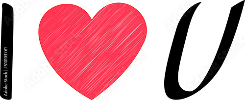 I love you sign with red heart. I heart you. I heart U.