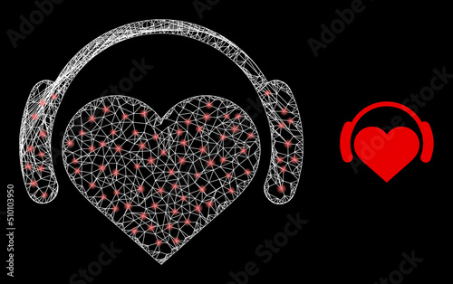 Network lovely music frame illustration with lightspots. Illuminated vector model is created from lovely music icon. Vector frame network lovely music icon.