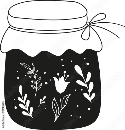 Boho Black and White Jam or Preserves Glass Jar Icon / Logo Template Illustration