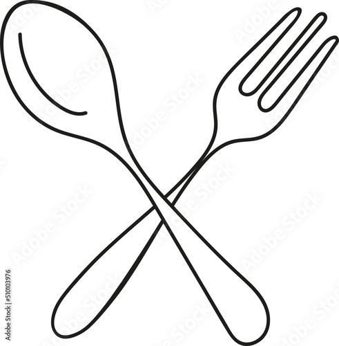 Fotografia Black and White Spoon and Fork Icon / Logo Template Line Art Illustration
