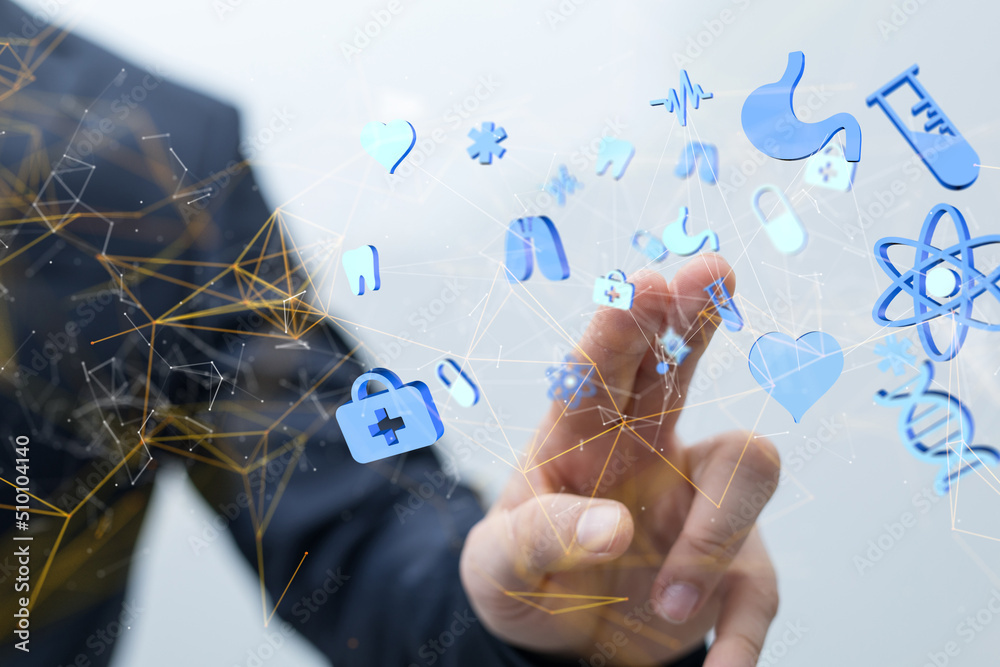 Ui icon medical in hospital with medical technology network concept Ui icon medical in hospital with medical technology network concept