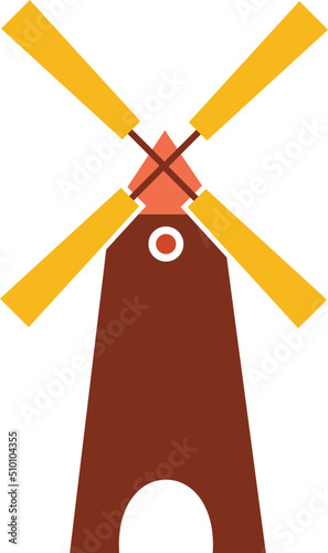 Traditional Dutch Windmill Flat Illustration