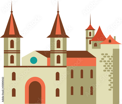 Medieval Cathedral   Old Church Flat Illustration