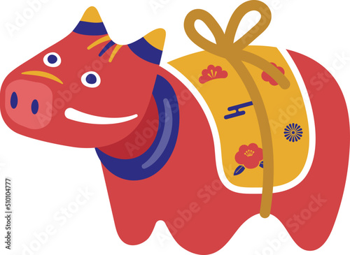 Akabeko - Traditional Japanese Red Cow Toy Illustration