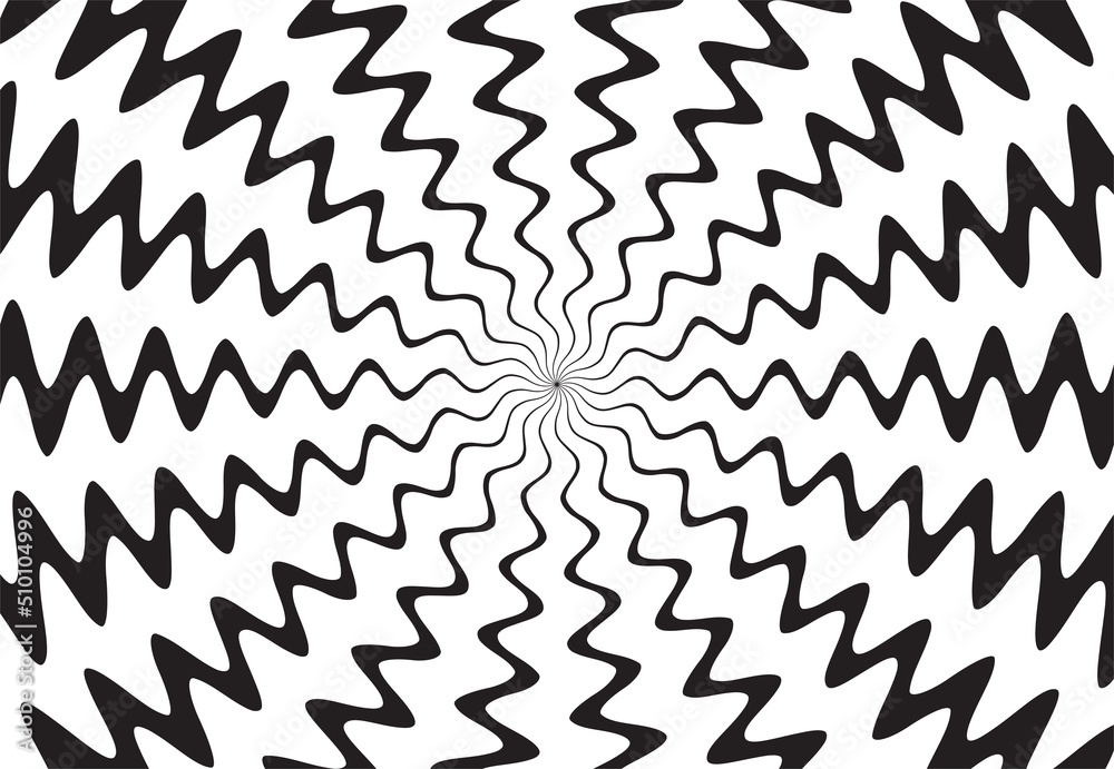 Black and white hypnotic spiral wave rays background. Psychedelic ...