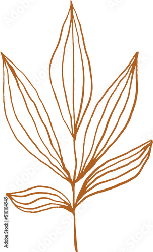 Boho Abstract Hand Drawn Plant Twig with Leaves Botanical Illustration