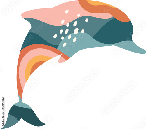 Dolphin with Boho Summer Pattern Illustration
