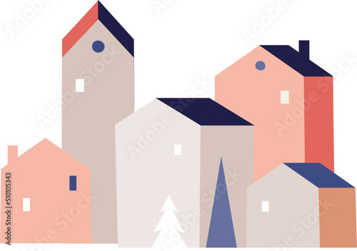 Abstract Nordic Town Landscape Christmas Illustration