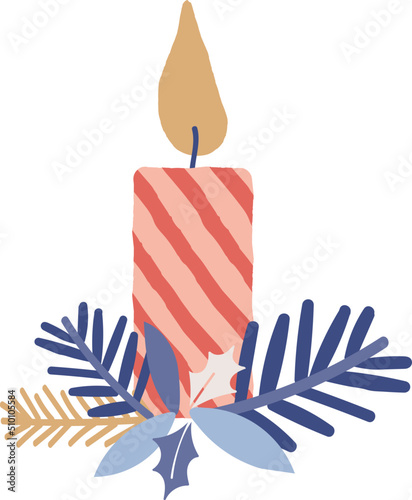 Retro Christmas Candle with Fir / Pine Tree Branches Illustration