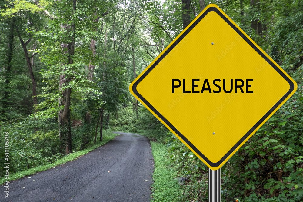 Pleasure sign with path into the woods. Pleasure sign with path into the woods.