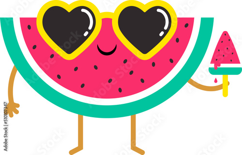 Cute Watermelon Cartoon Character with Sunglasses Illustration