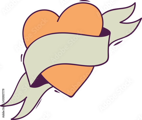 Hand Drawn Sacred Heart with Ribbon Halloween Illustration