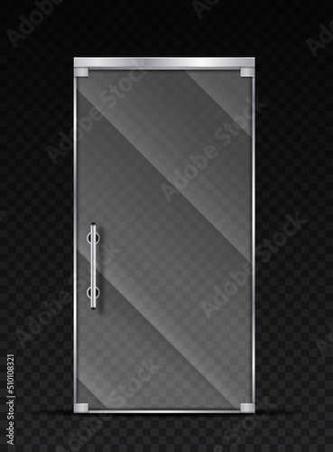 Glass door close. Stylish element of closed supermarket. Furniture and creating stylish interior. Detail of wardrobes and chests of drawers, showcase. Realistic isometric vector illustration