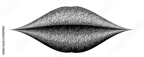 Lips .prayed black line .Graffiti art design . Noise dispersion logo . Spray effect .Grunge, grainy, gritty texture . Distressed element .vector
