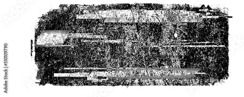 Glitch distorted geometric shape . Noise destroyed logo . Trendy defect error shapes . Glitched frame .Grunge textured . Distressed effect .Vector shapes with a halftone dots screen print texture.