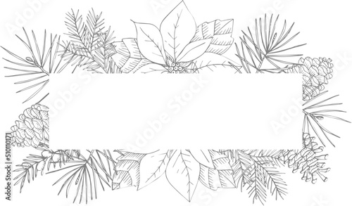 Grey Christmas Coniferous Poinsettia Banner Frame
