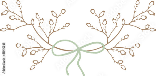 Brown Rose Hips Branche sRibbon Illustration