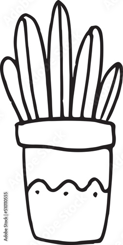 Potted Plant Long Leaves Doodle Illustration