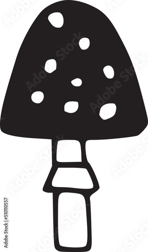 Black Amanita Mushroom Doodle Illustration