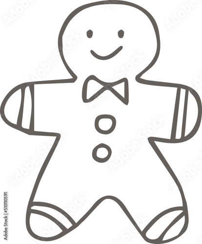Grey Gingerbread Man Cookie Doodle Illustration