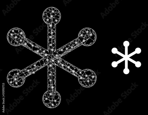 Net network links carcass icon with lightspots. Illuminated vector constellation is created from network links icon. Vector carcass mesh network links icon.