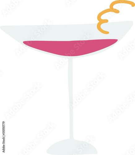 Pink Cocktail Drink Orange Peel Illustration