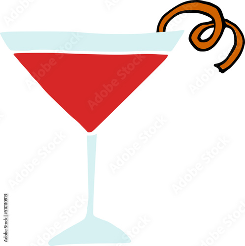 Red Cocktail Drink Orange Peel Illustration