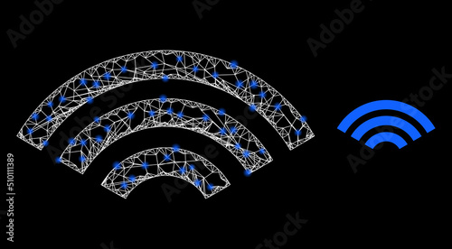 Mesh net online signal frame illustration with light spots. Illuminated vector constellation is created from online signal picture. Vector frame net online signal icon.