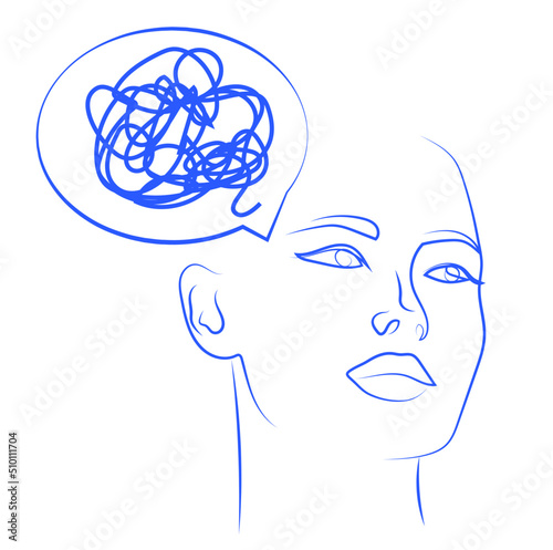 Female portrait and mind illustration