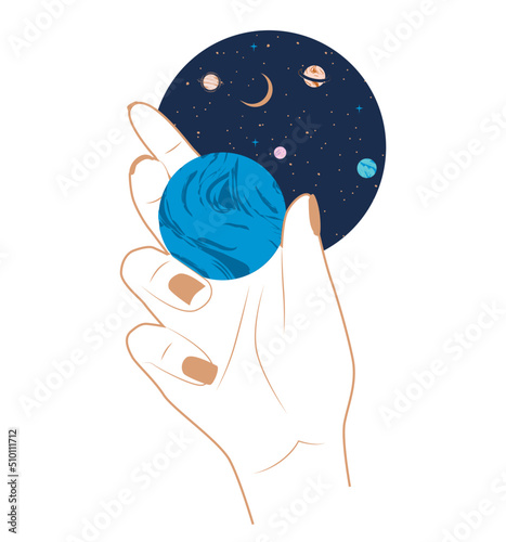 Human hand holds the planet illustration