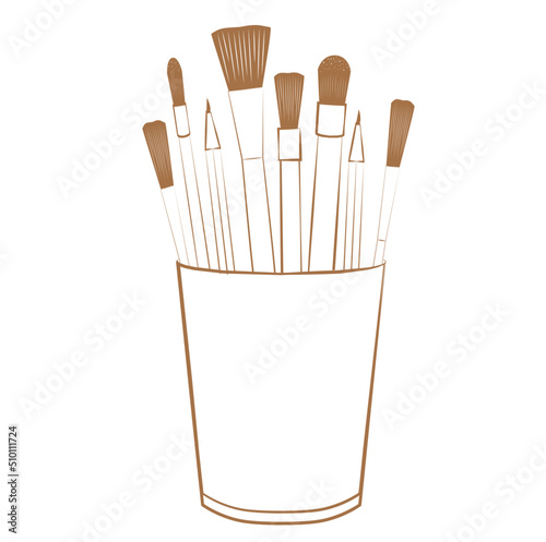 Glass with brushes and pencils for drawing element