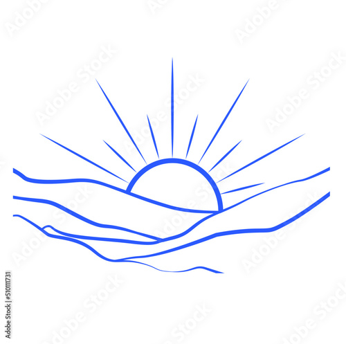 Abstract linear landscape with sunrise illustration