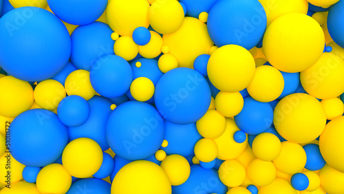 Spherical blue and yellow Ukrainian background. 3D abstract scene with physics. Vibrant colorful background. Spherical collision  (ID: 510111772)