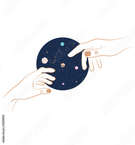 Galaxy in human hands illustration