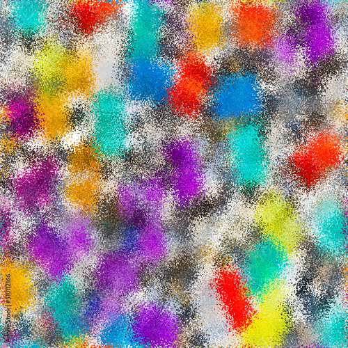 Round colorful stains in abstract seamless background from tiny square dots. Motley uneven pattern of vibrant colored spots in blotched texture of small pixel points. Multicolored art computer graphic