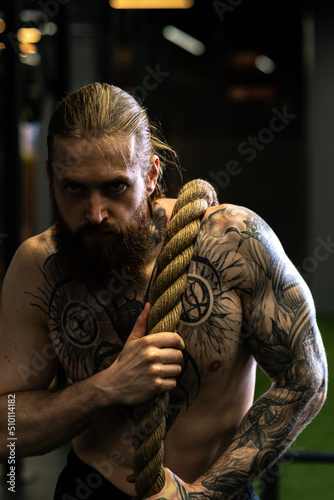 Rope tug man pirate pull invisible was casual power male, concept competition struggle from isolated from pulling white, job balance. Men ABS alone, beard