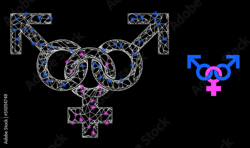 Network promiscuity symbol framework icon with lightspots. Illuminated vector constellation is created from promiscuity symbol icon. Vector frame mesh promiscuity symbol icon. photo