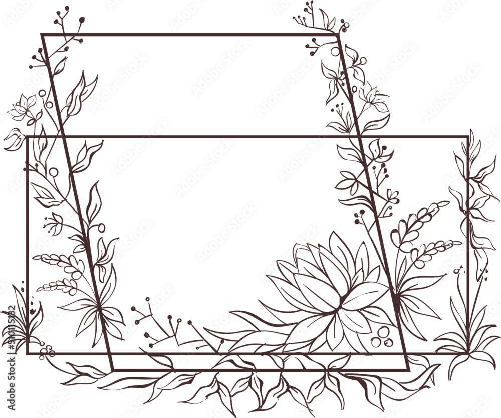 Hand drawn floral geometric frame