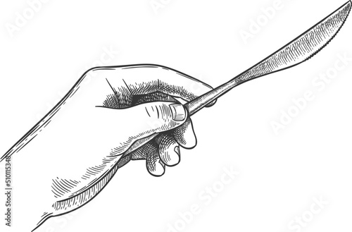 Engraved hand holding knife