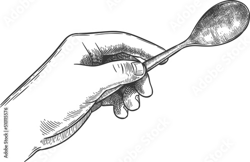 Engraved hand holding spoon