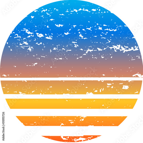 Retro striped sunset prints in circle shape