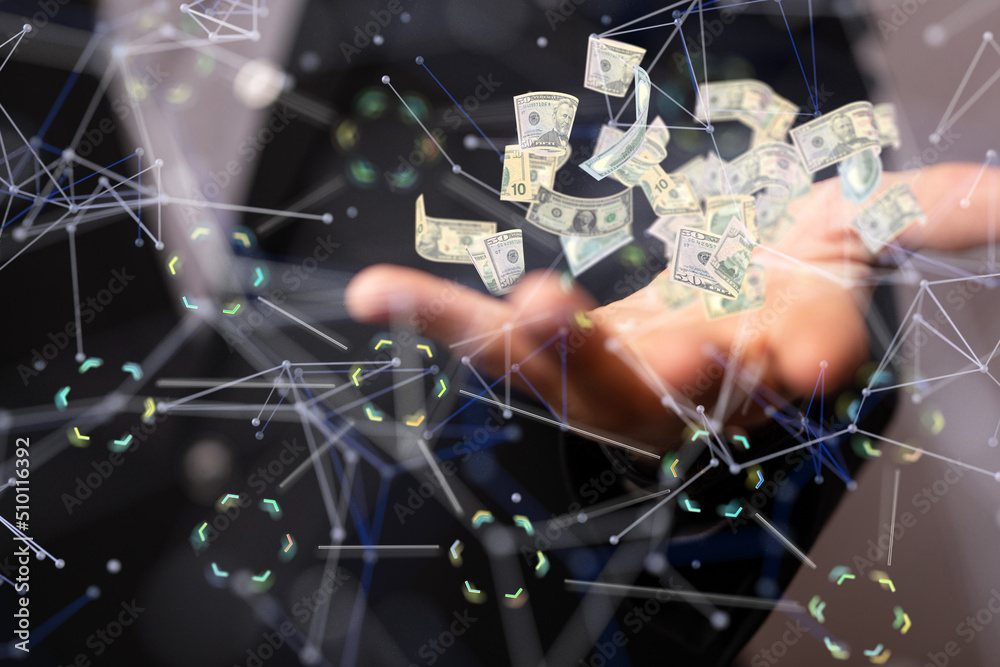 Falling euros on banknotes background. Falling euros on banknotes background.