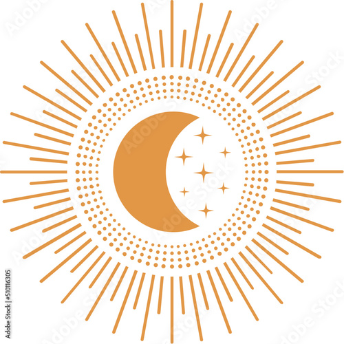Sun with moon and stars