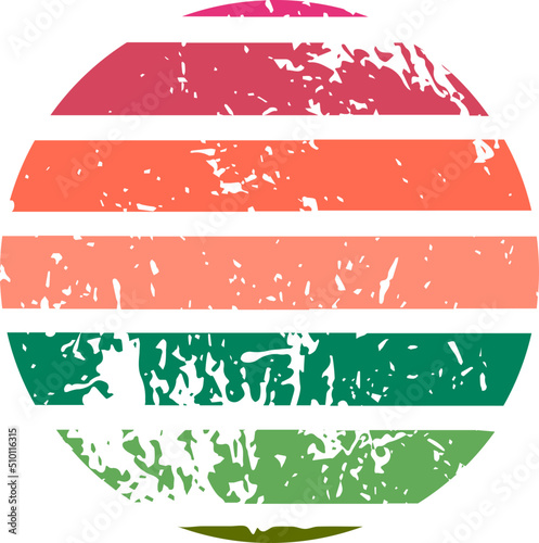 Retro striped sunset prints in circle shape