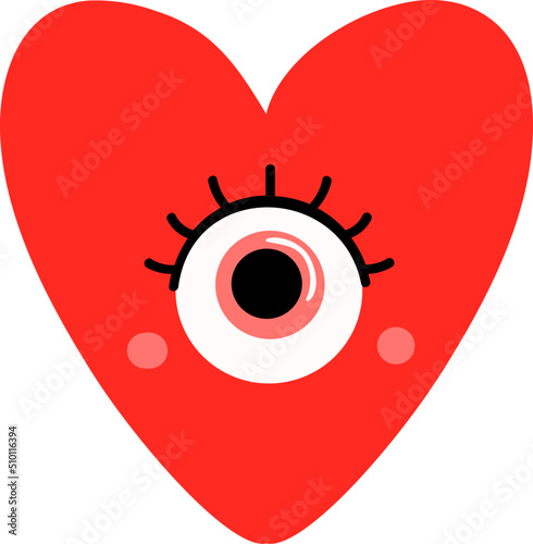 Cartoon red heart character with open eye