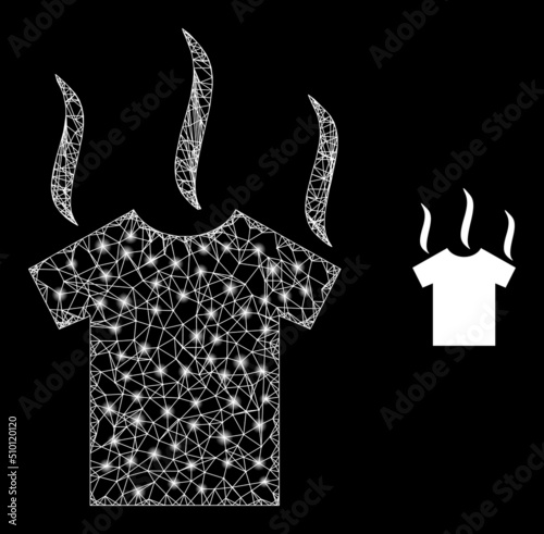 Net mesh t-shirt smell frame icon with light spots. Illuminated vector constellation is created from t-shirt smell glyph. Vector frame network t-shirt smell icon.