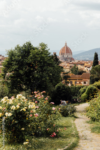View of the cathedral in Florence through the garden